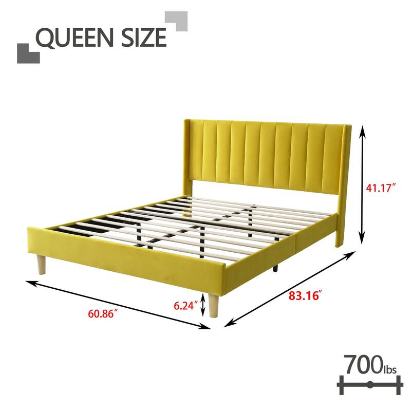 Aufank Bed Frame Upholstered Platform with Wooden Slats, Noise-Free