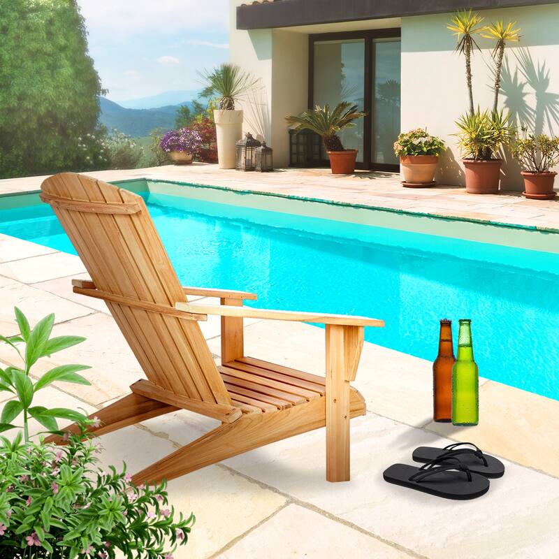 Folding Adirondack Chair All Weather Outdoor Chair with Footstool - Teak