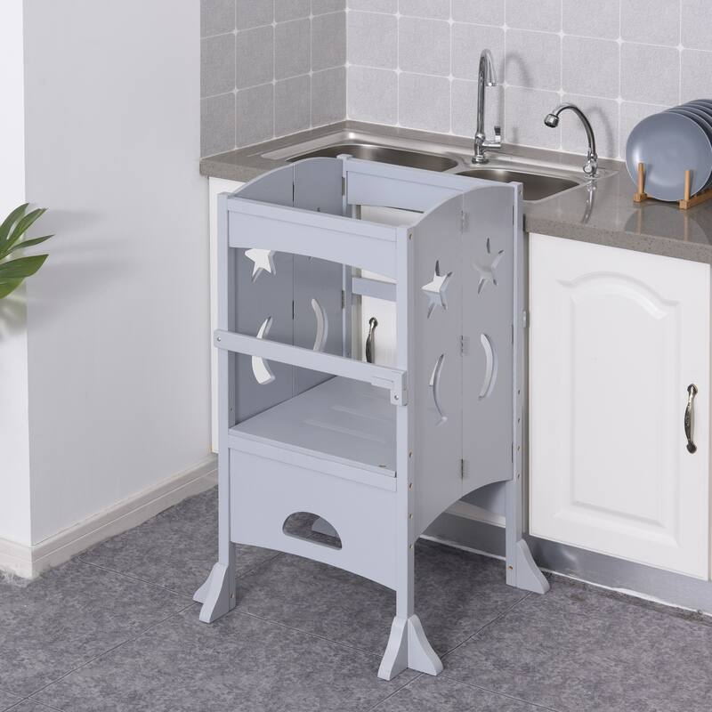 Qaba Kids Step Stool Folding Design, Bed Step Stool - 22" L x 22" W x 36.5" H - Grey