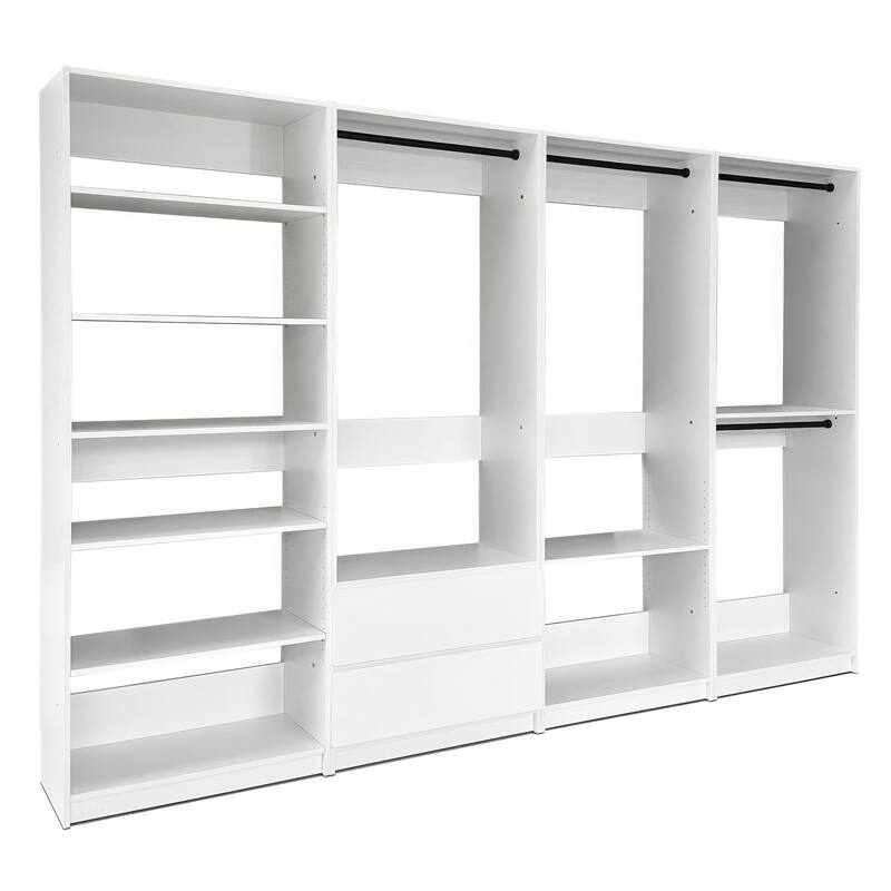 Prosper White Freestanding Walk in Wood Closet System - 125.6"W x 15.7"D x 83" H