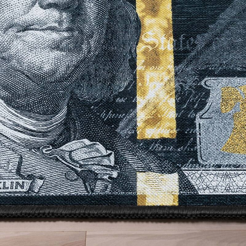 Well Woven Money Dollar Front Novelty Machine Washable Area Rug