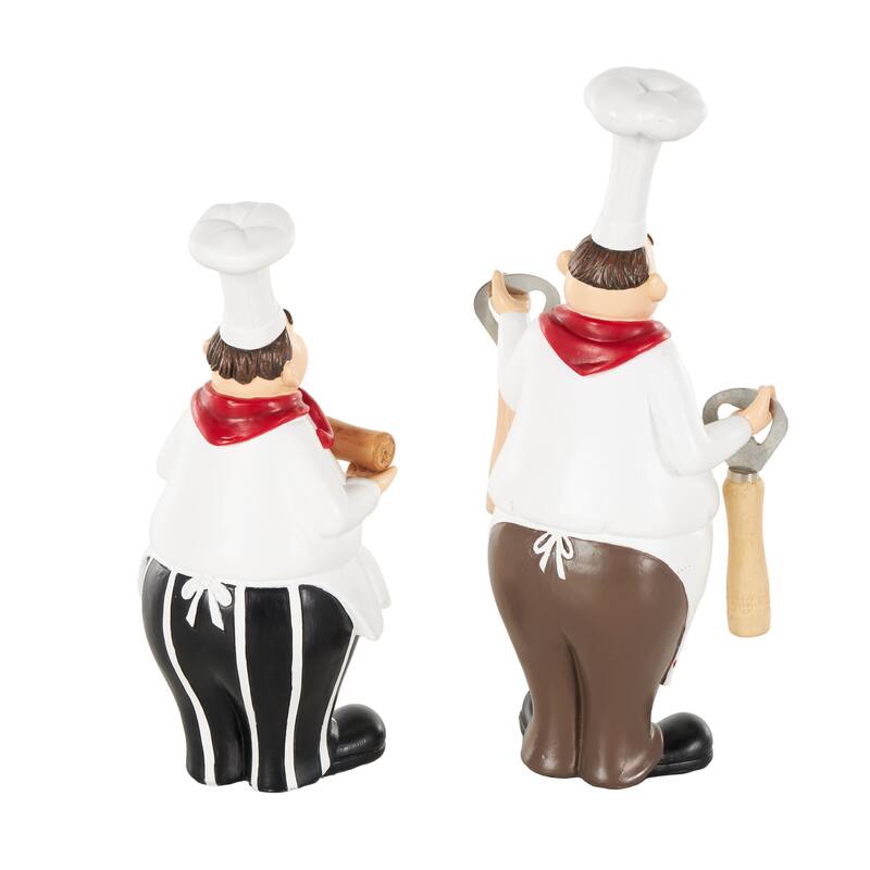 Polystone Chef Kitchen Bottle Opener Holder Sculpture with Beer and Wine Bottle Accessories - Set of 2 White - Roche River Decor