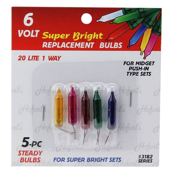 Set of 5 MultiColor PushIn Mini Replacement Christmas Light Bulbs 6 Volt N/A Bed Bath