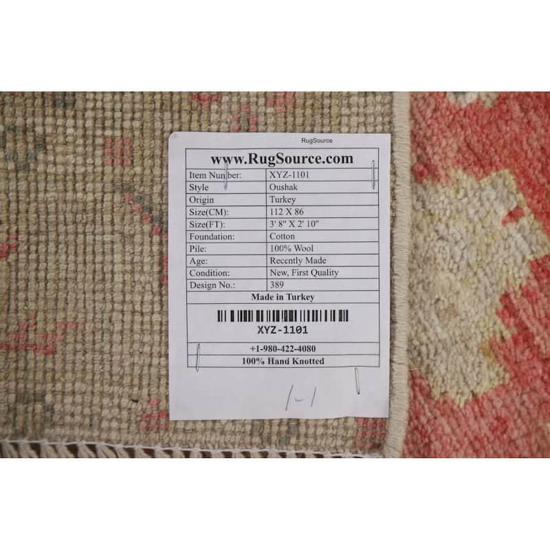 Muted Oushak Geometric Turkish Oriental Rug Hand-knotted Wool Carpet - 2'10" x 3'8"