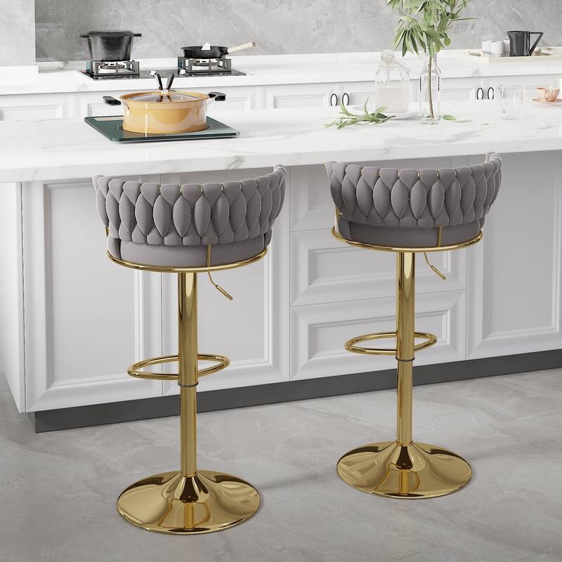 VECELO Set of 4 Bar Stools Adjustable Swivel with Metal Frame Modern Bar Stools with Back for Dining Room