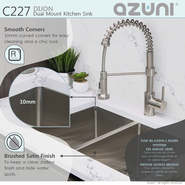 AZUNI 27 inches L x 18 inches W Double Bowl 60/40 Dual Mount