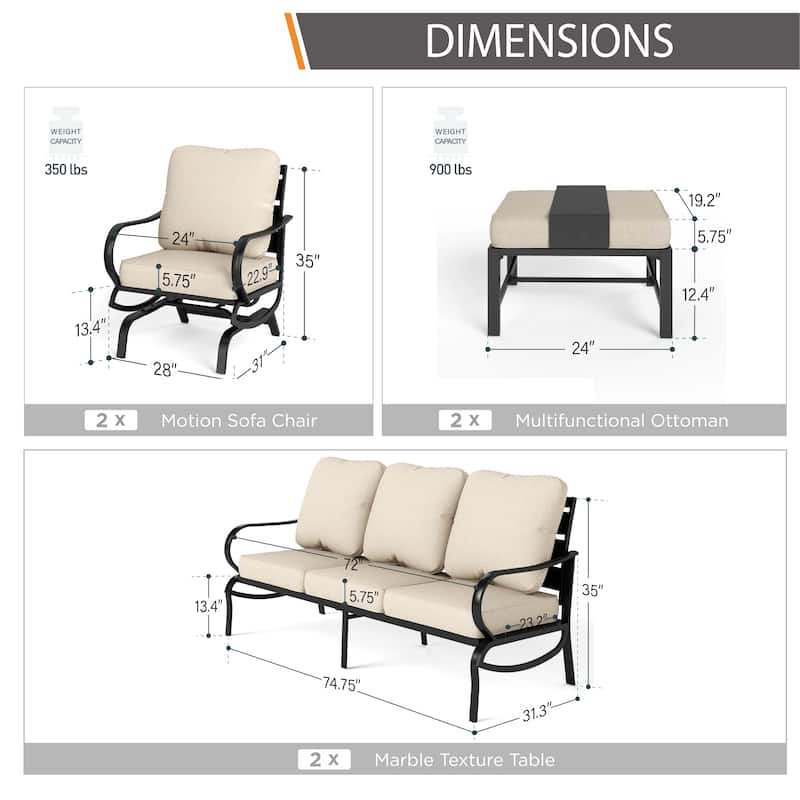 MAISON ARTS 5/7/9-Seat Patio Conversation Set, Outdoor Sofa Set with Single Sofa Chairs, 3-Seater Sofa, Ottoman and Coffee Table