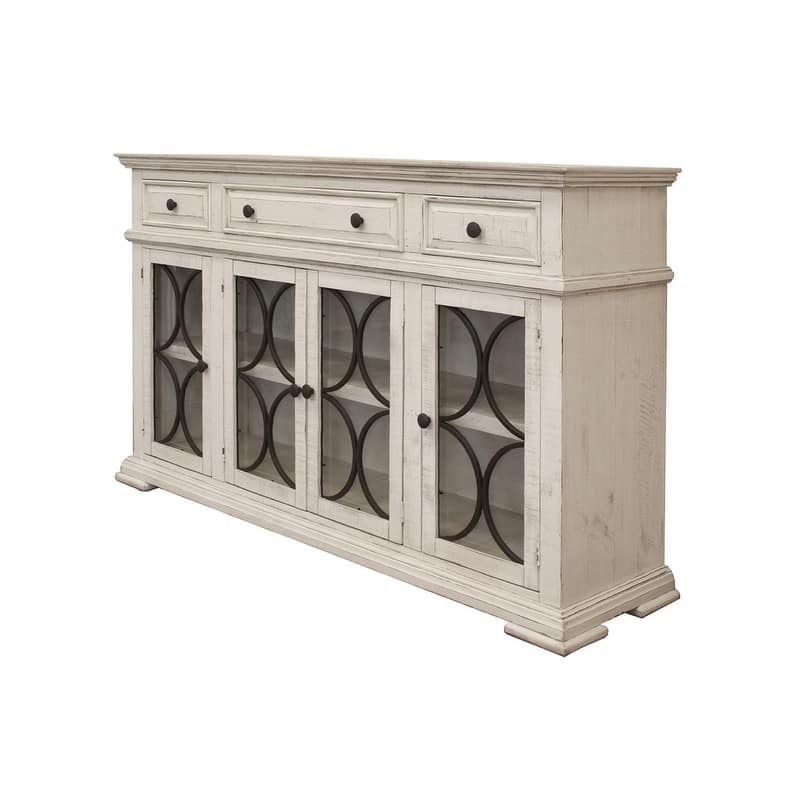 HomeRoots 74" Ivory Solid and Manufactured Wood Distressed Credenza - 73.50 in. x 43.00 in. x 20.50 in.