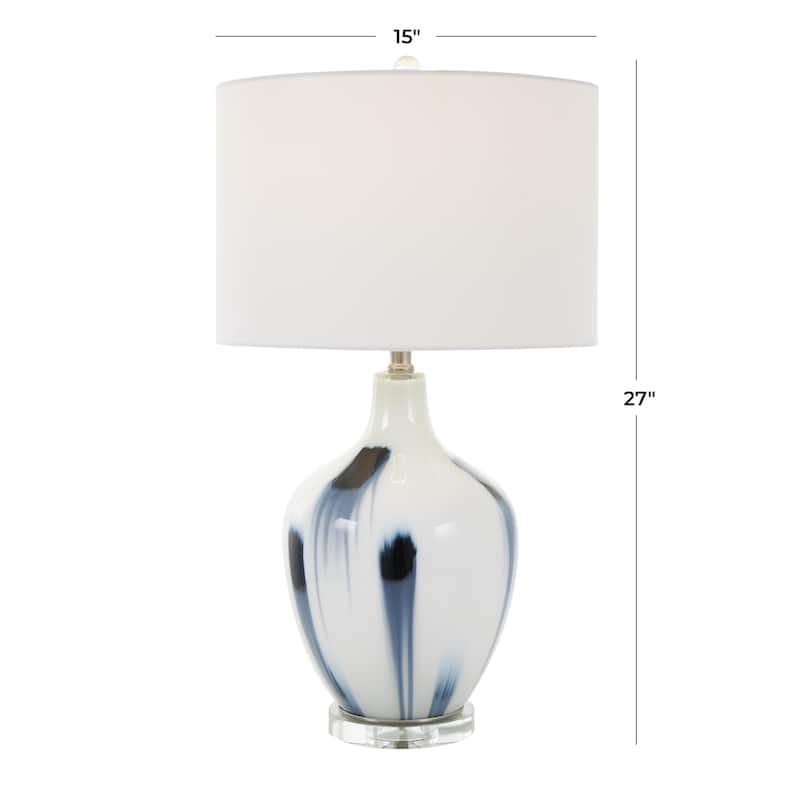 Glass Abstract Room Accent Lamp with Blue Drip Splatter Design - White - Roche River Decor