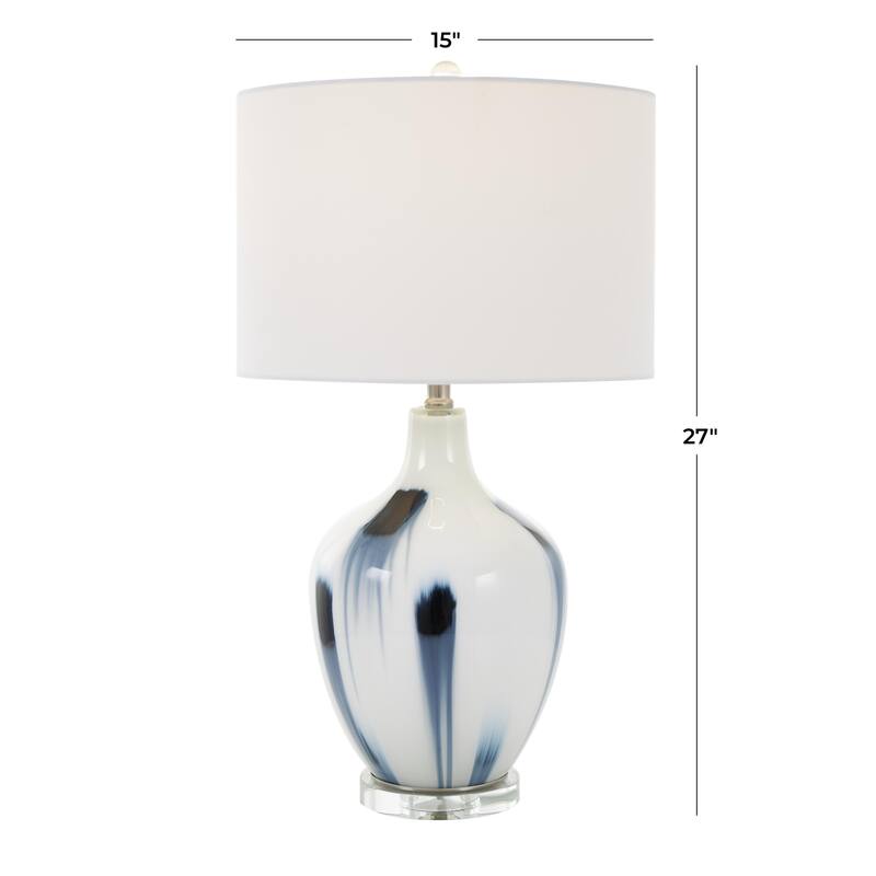 White Glass Abstract Room Accent Lamp with Blue Drip Splatter Design