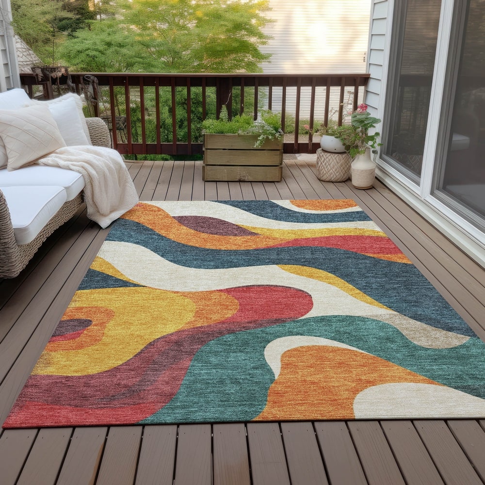 Machine Washable Indoor/Outdoor Casual Contemporary Chantille Rug