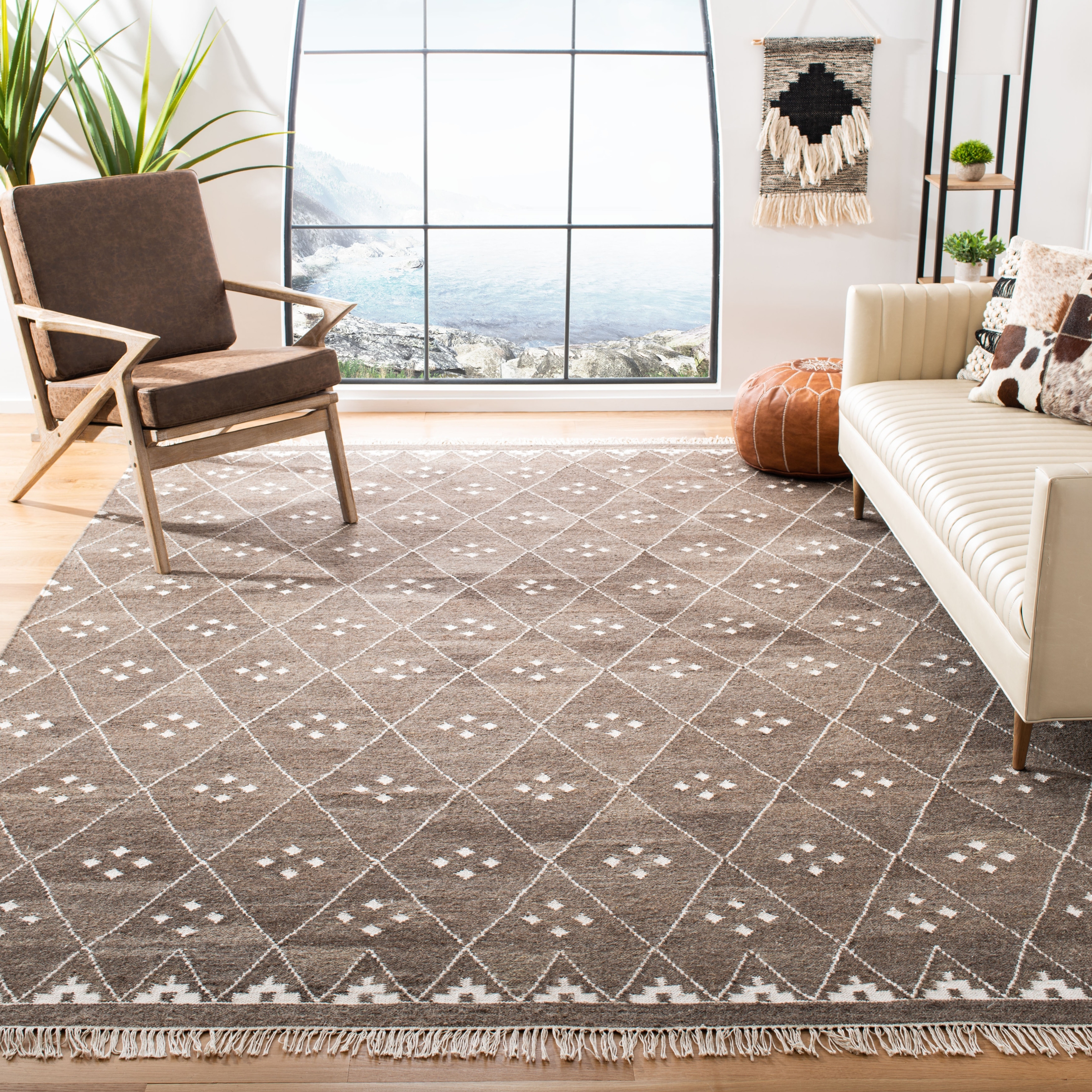 Brown & Cream Living Room Carpet Rug Turkish Home Kilim Floor Non-Slip Area Modern Durable Carpet Rug Floor Kilim Soft Cotton