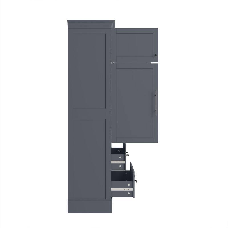 Farmhouse 72.6" Tall Kitchen Pantry with 4 Doors Storage Cabinet , 2 Drawers and Pull-out Trays for Cake Pan Storage Organizer