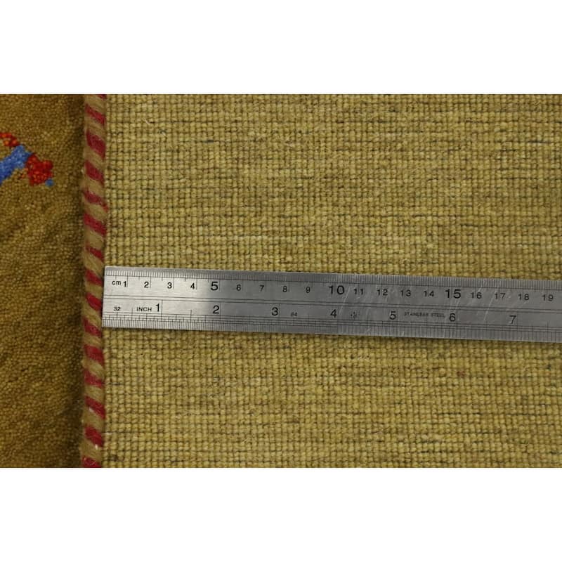 Hand Knotted Oriental 100% Wool Carpet Tribal Animal Pictorial Yellow & Gold Gabbeh Area Rug - 4' 0'' X 2' 0''