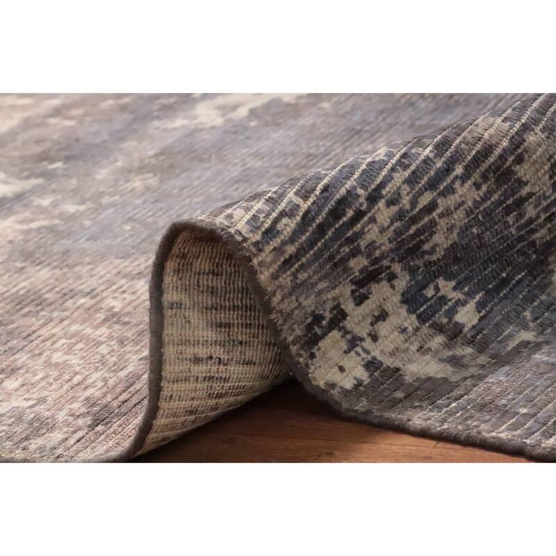 Hand Knotted Oriental Viscose Silk Carpet Modern All-Over Greys & Charcoal Abstract Area Rug - 7' 11'' X 5' 0''