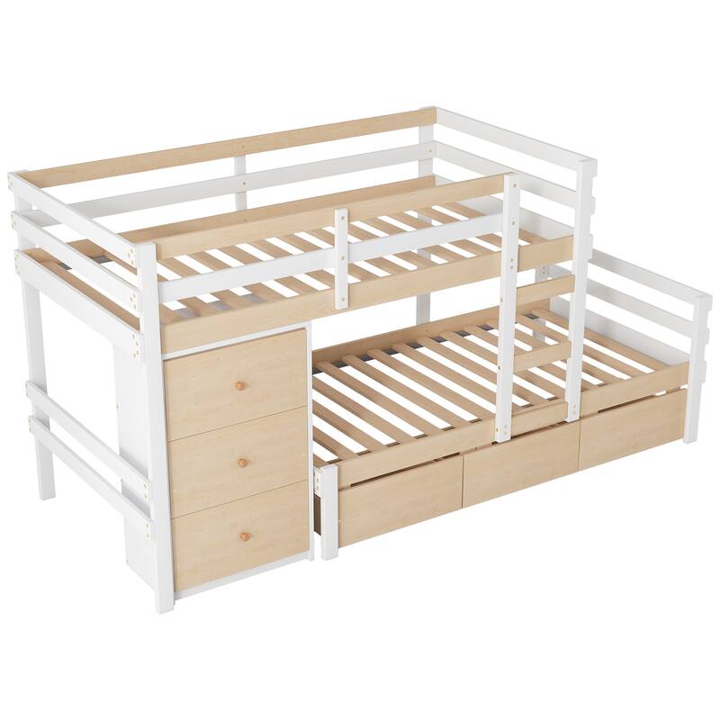 Multifunctional Twin Loft Bunk Bed with 6 Drawers and Ladder, Gray Finish