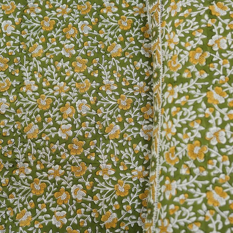 Fabdivine Cotton Hand Block Floral Flat Sheet Bed Room Home Décor Accent Gift