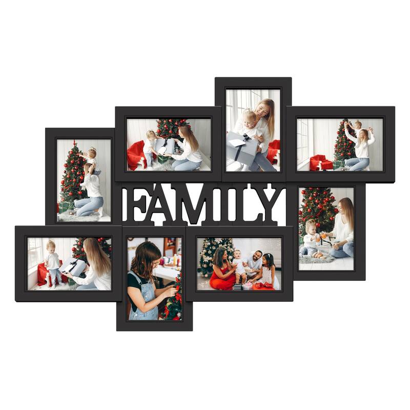 Holaura Family 8 Opening Family Picture Frames Collage Wall Decor for 4x6 Pictures Blacke