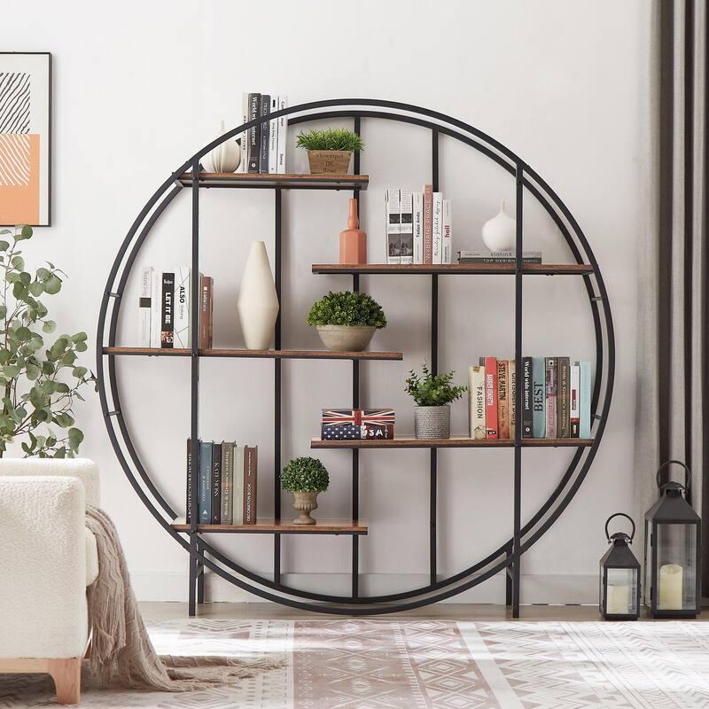 Round 5-Tier Metal Bookshelf/Storage Rack/Display Stand