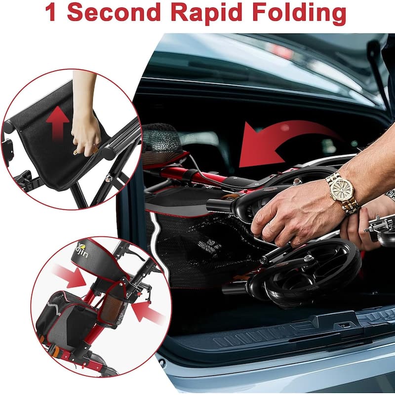 Walkers for Seniors, Rollator Walker with Seat, 350 lb Weight Capacity, 18" Big Seat, 8" All-Terrain Wheels - Red