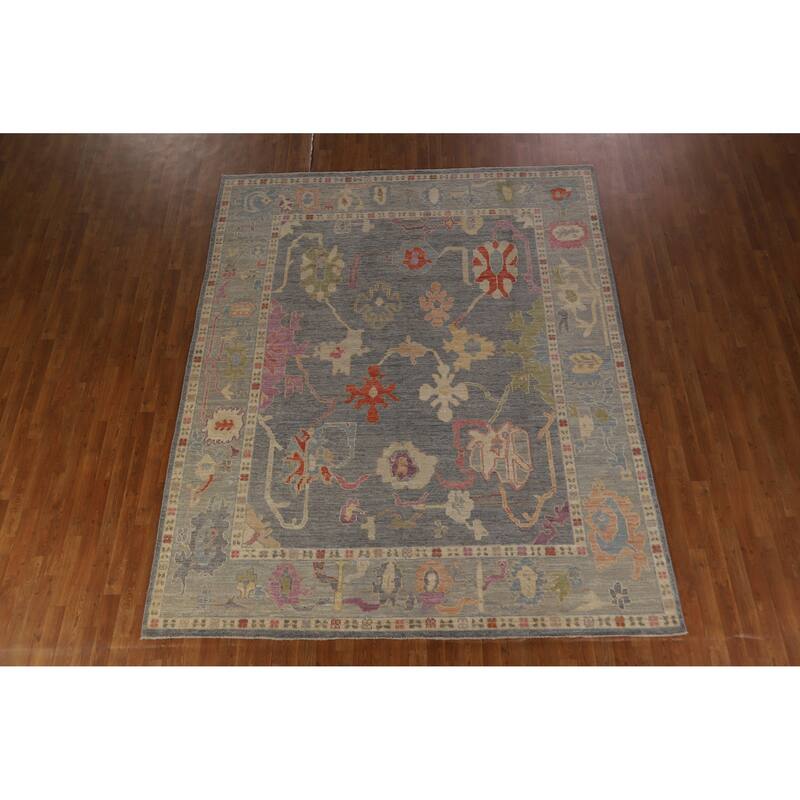 Hand Knotted Oriental 100% Wool Carpet Transitional All-Over Greys & Charcoal Oushak Area Rug - 9' 11'' X 8' 1''