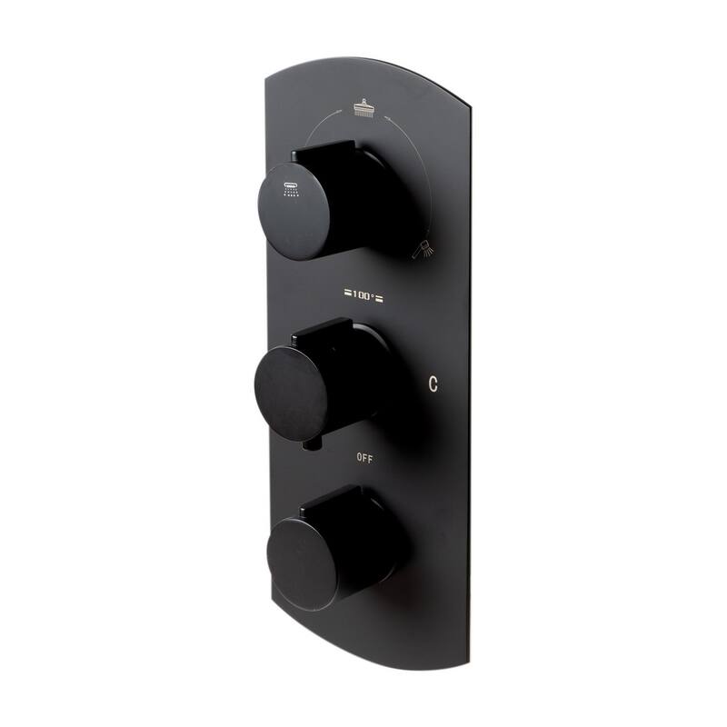 Black Matte 3-Way Thermostatic Valve Shower Mixer Round Knobs