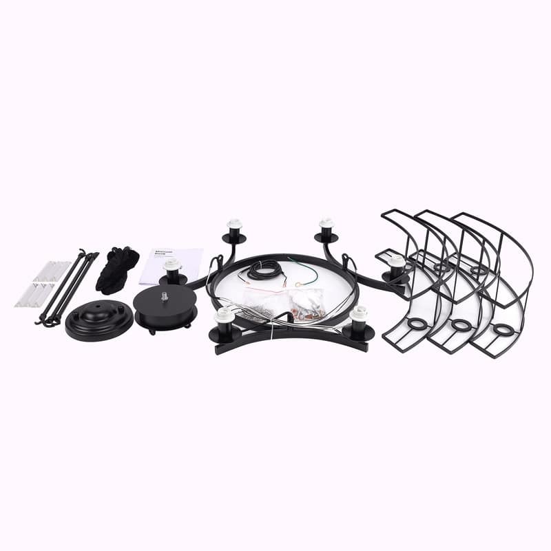 26 in. Round Crystal Chandelier Black Industrial Dining Room Light Fixtures 6-Light for Farmhouse Living Room Foyer