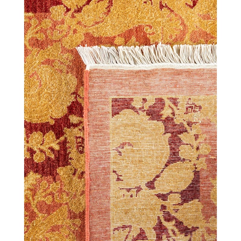 Overton Handknotted Wool Traditional Abstract Rose Area Rug - 10' x 14'