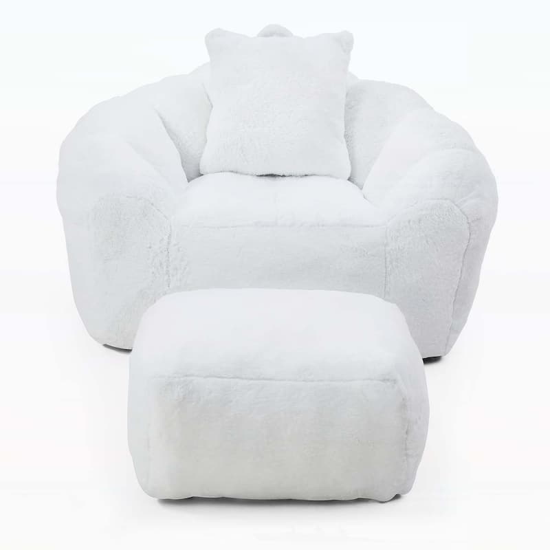 Bean Bag Chair with Footstool,Oversized Shell-Shaped Comfort Sofa
