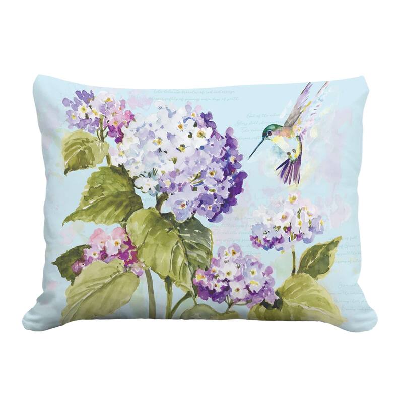 Magnolia Casual Outdoor Pillow Hummingbird with Hydrangea 19x24