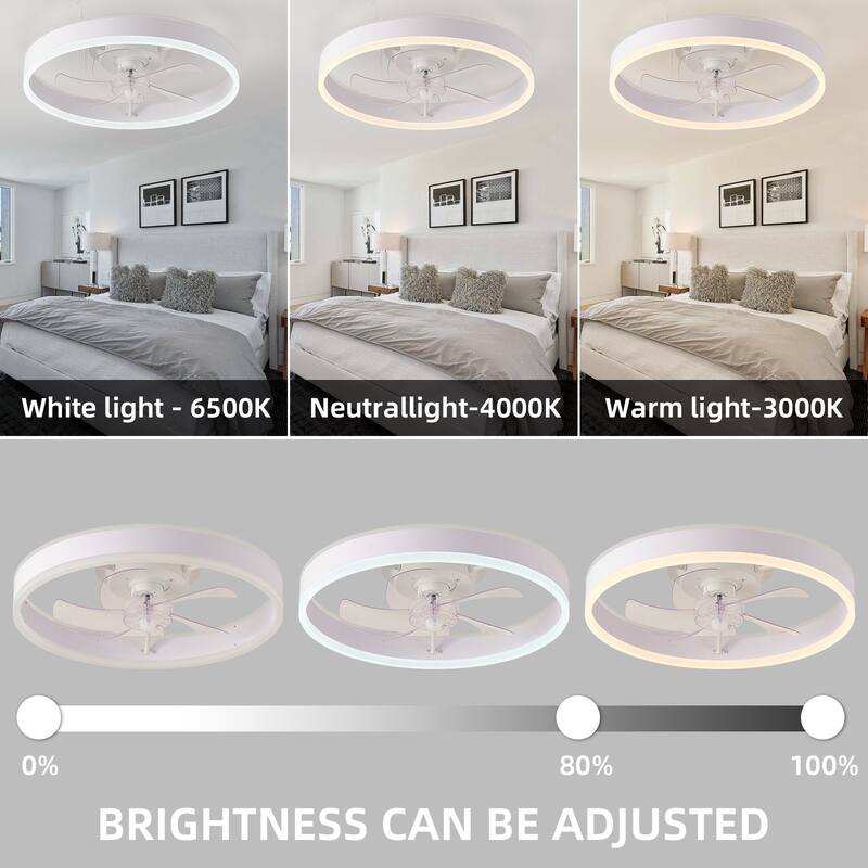 15"/19''/20"/42" RGB Color Dimmable LED Ceiling Fan with APP & Remote Control 6 Wind Speed, with Bluetooth Speaker Optional