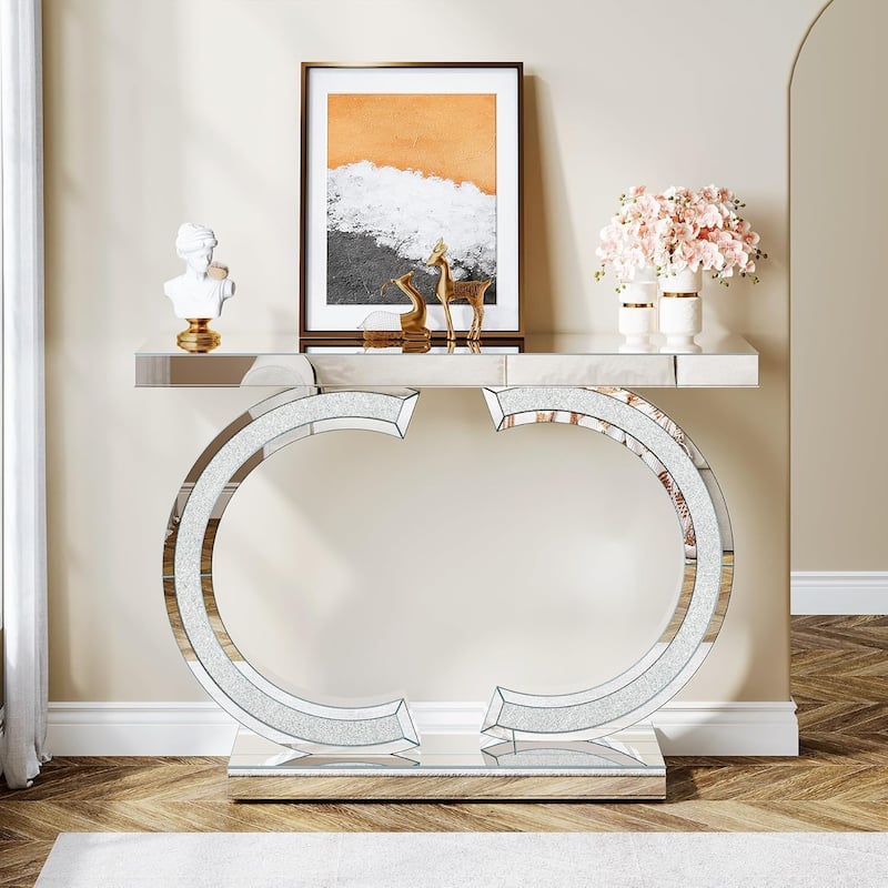 39” Modern Mirror Console Table, Silver Entryway Table for Living Room