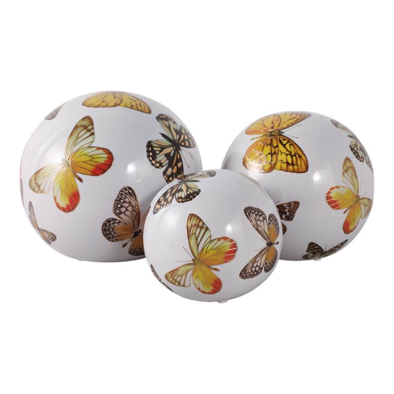 Ceramic Decorative Orbs Butterfly Print Design Home Decor (Set of 3) - 6" x 6" x 6"
