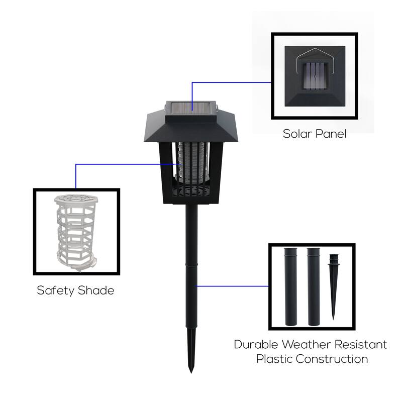 Pure Garden Black Solar Power UV Mosquito and Bug Zapper LED Light
