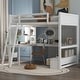 preview thumbnail 17 of 30, Full Size Loft Bed with Built-in L-Shaped Desk, LED Shelf Lighting, USB Charging Ports & Storage Bench, Drawers and Shelves White
