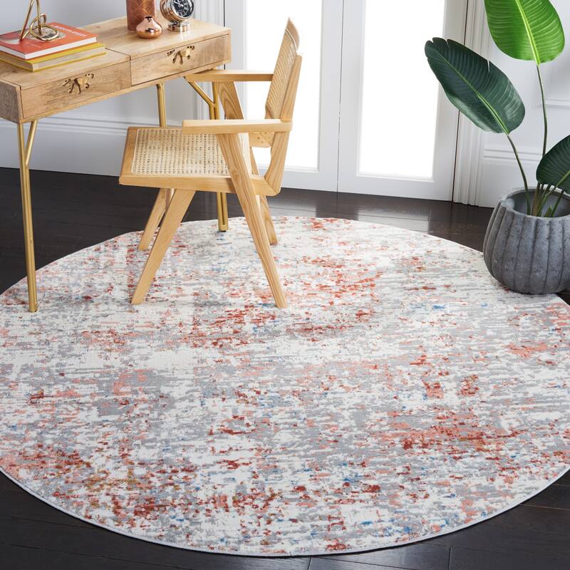 SAFAVIEH Shivan Sine Modern Abstract Rug - 6'7" Round - Ivory/Rust