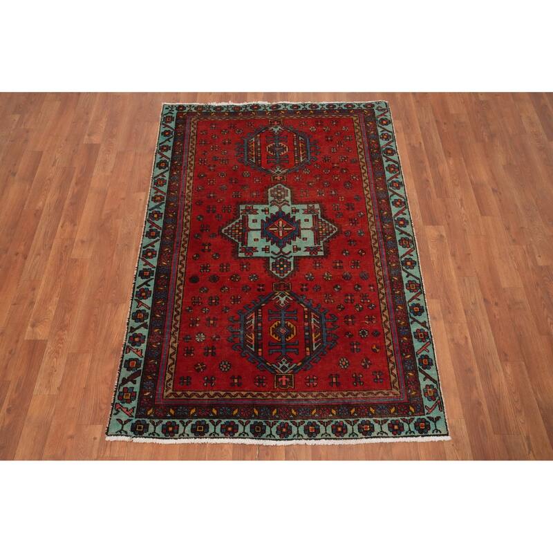 Hand Knotted Oriental 100% Wool Carpet Traditional Medallion Red Heriz Area Rug - 5' 4'' X 3' 8''
