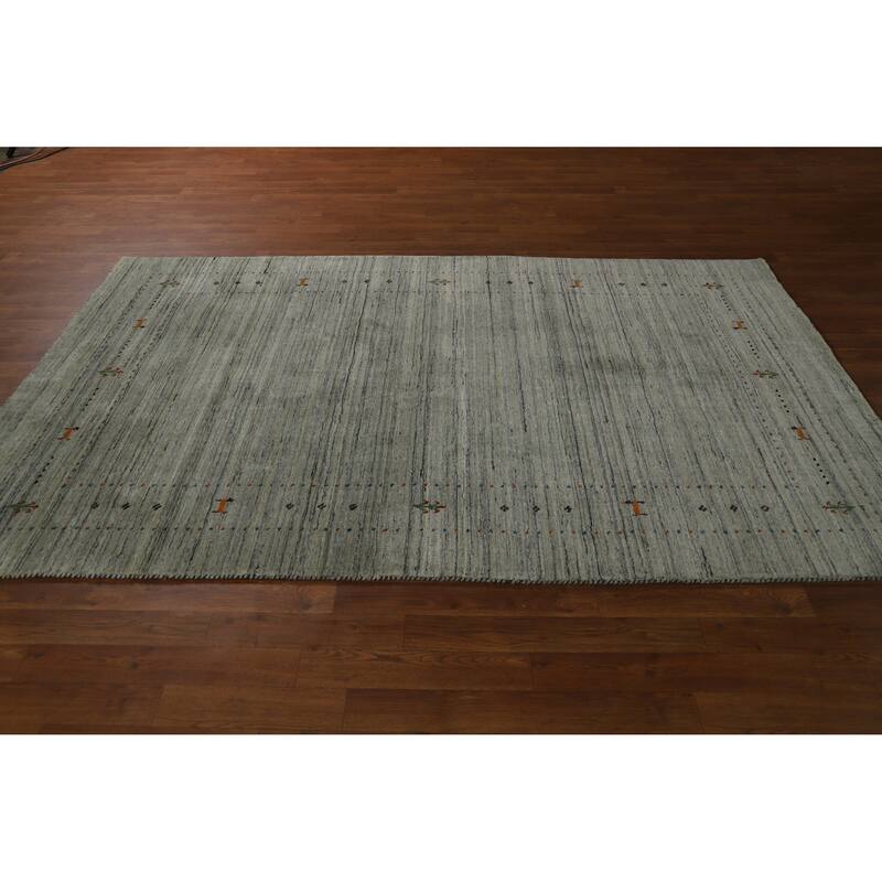 Hand Knotted Oriental 100% Wool Carpet Tribal Animal Pictorial Greys & Charcoal Gabbeh Area Rug - 8' 1'' X 5' 0''