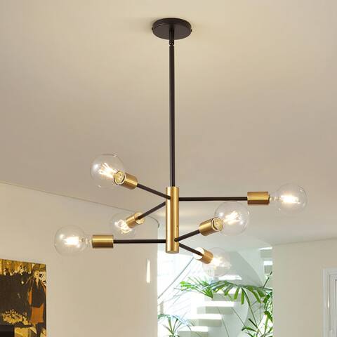 Modern Sputnik Chandelier Black and Gold Chandeliers Light Fixtures for Dining Room