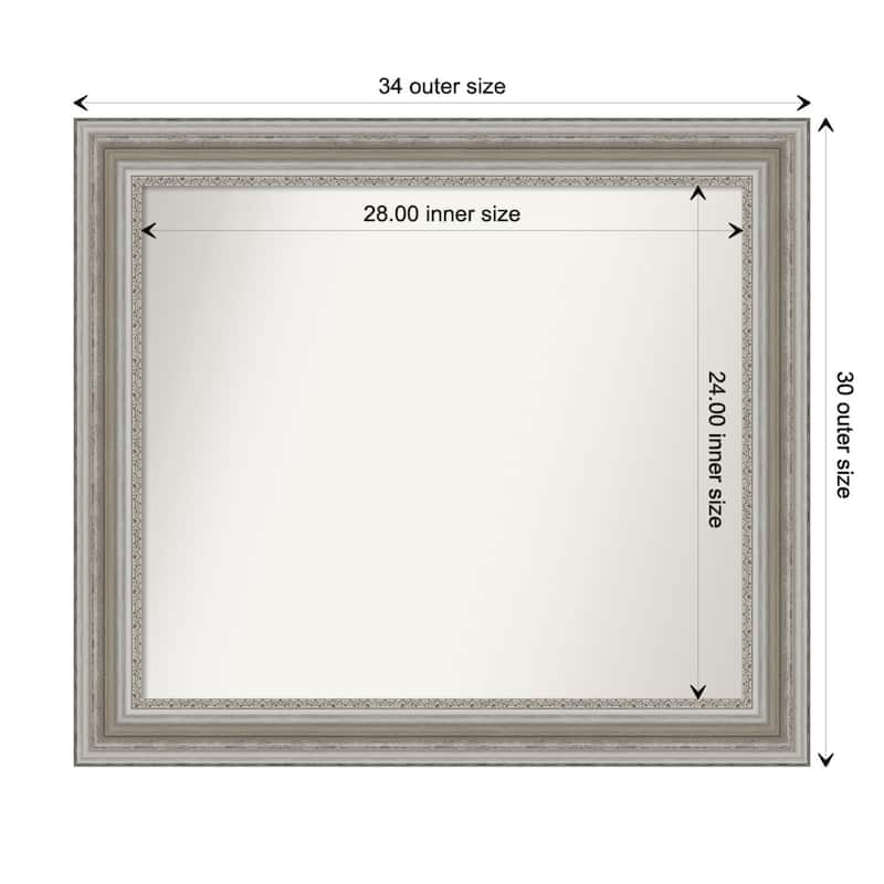 Parlor Silver Framed Non-Beveled Custom Wall Mirror, Bathroom Vanity Mirror - Outer Size: 33.5 x 29.5
