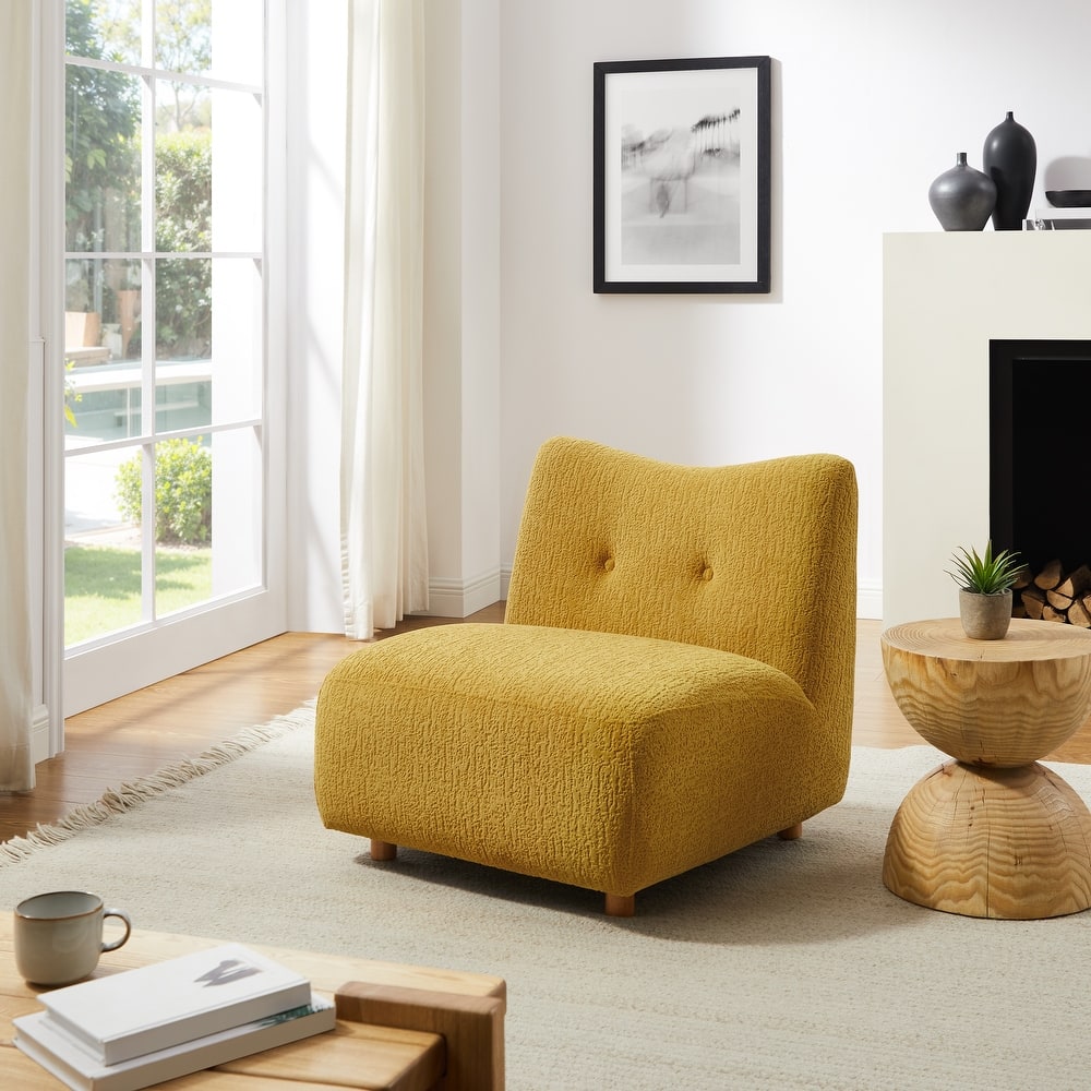 Jacquard Flannel Armless Accent Chair with Wooden Legs