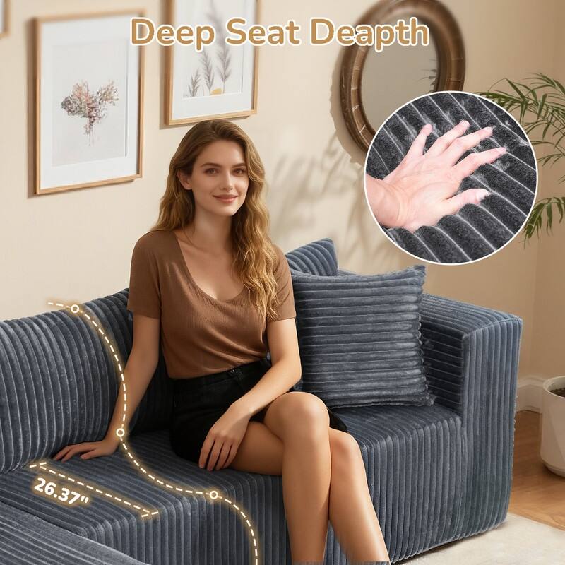 105 in. Wide Square Arm 2-Piece Modern Corduroy Fabric L-Shape Modular Sectional Sofa