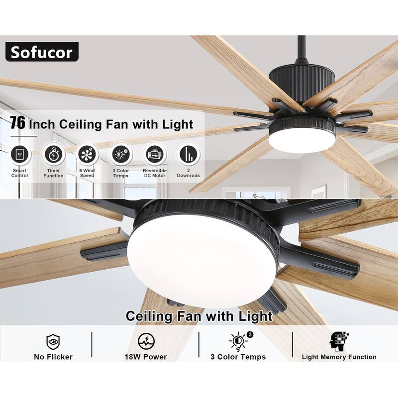 Modern Ceiling Fan With Light Smart Life APP Remote Control Timer For Alexa Google Bedroom Farmhouse