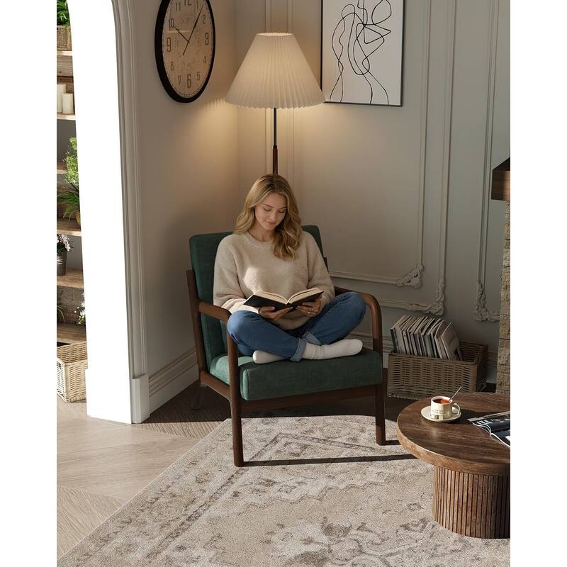 Modern Chenille Accent Sofa Chair, Lounge Armchair with Lumbar Pillow for Living Room, Bedroom