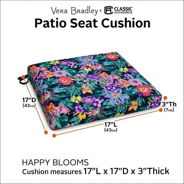 dimension image slide 4 of 11, Vera Bradley by Classic Accessories Water-Resistant Patio Seat Cushion