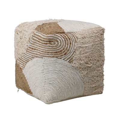 Elmhurst Wool Upholstered Ottoman, White with Neutral Tones