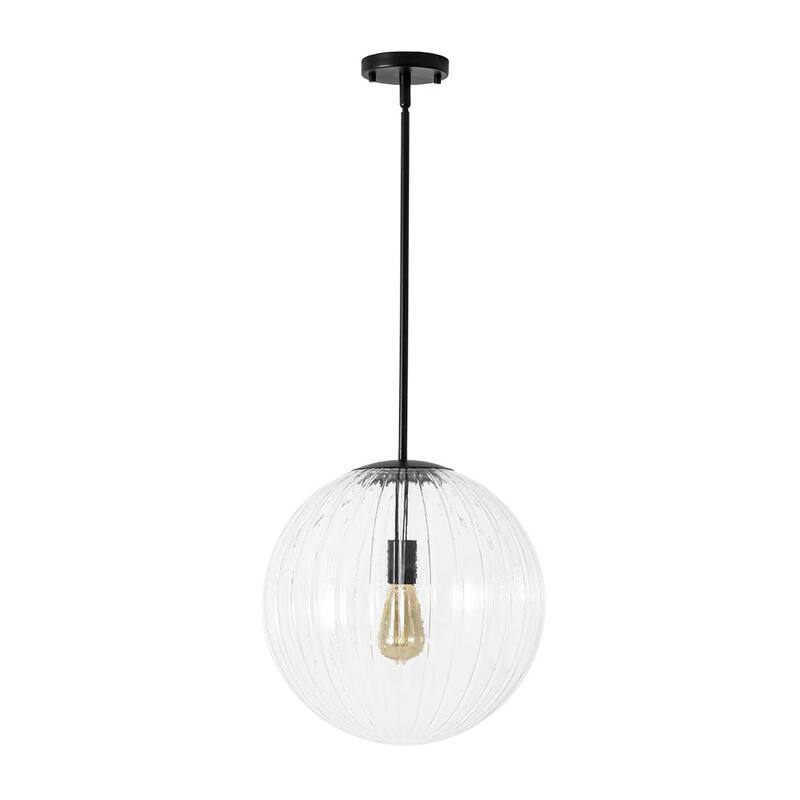 Modern Chic 1-Light Dimmable Striped Glass Sphere Pendant - 15.0 in