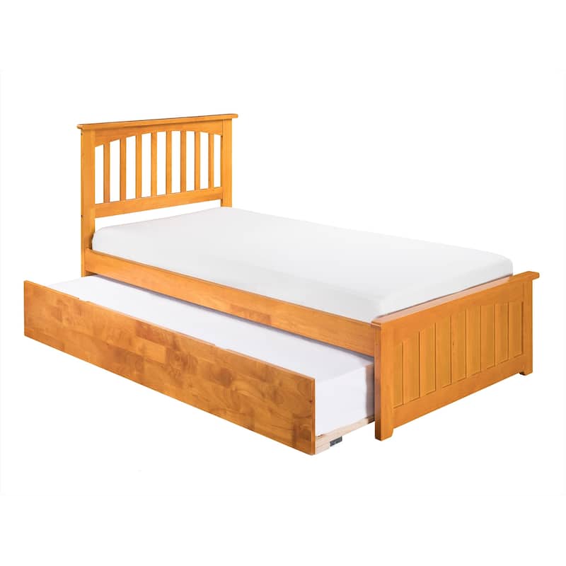 Gothic Grace Platform Bed with Trundle - Twin/Full Size, Grey Hardwood - Sturdy & Elegant Design