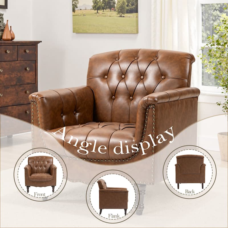 Tufted Accent Chair Vegan Leather Armchair for Living Room