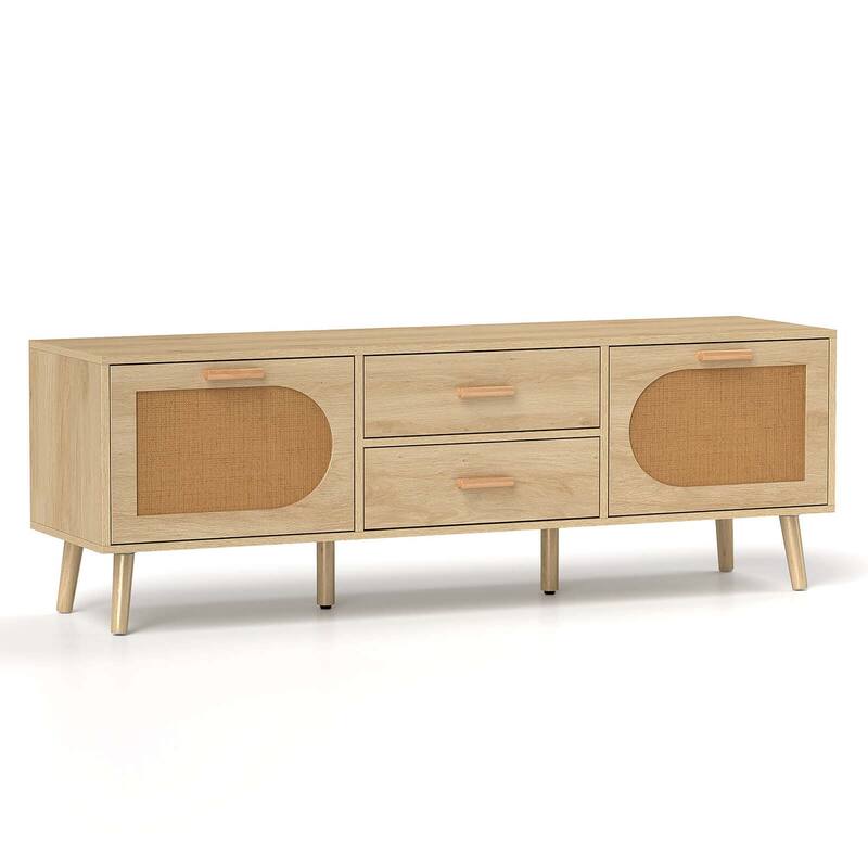 Costway Rattan TV Stand for 65-Inch TV 59" TV Console Cabinet Boho - 59" x 16" x 20" (L x W x H)
